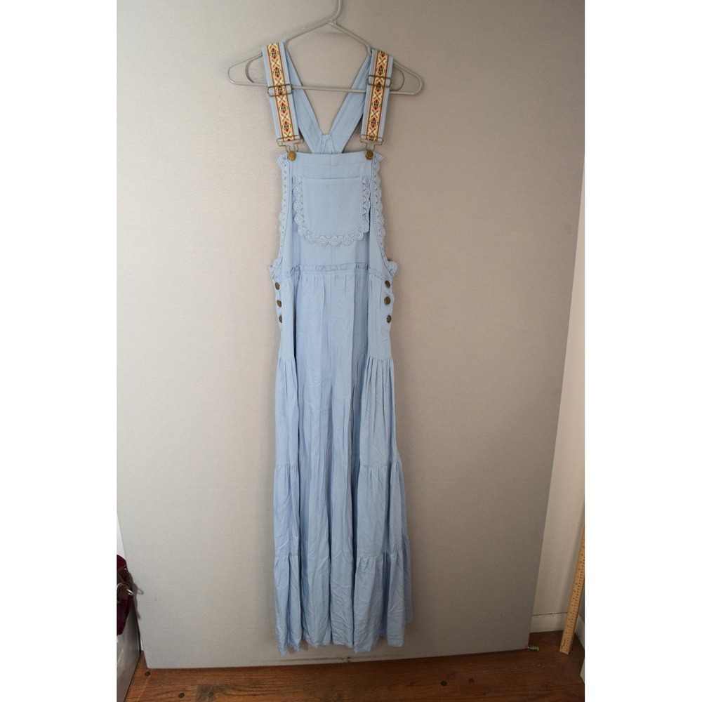 ee:some Lace Jumpsuit Small Blue Embroidered Overalls Boho Women New Wide Leg